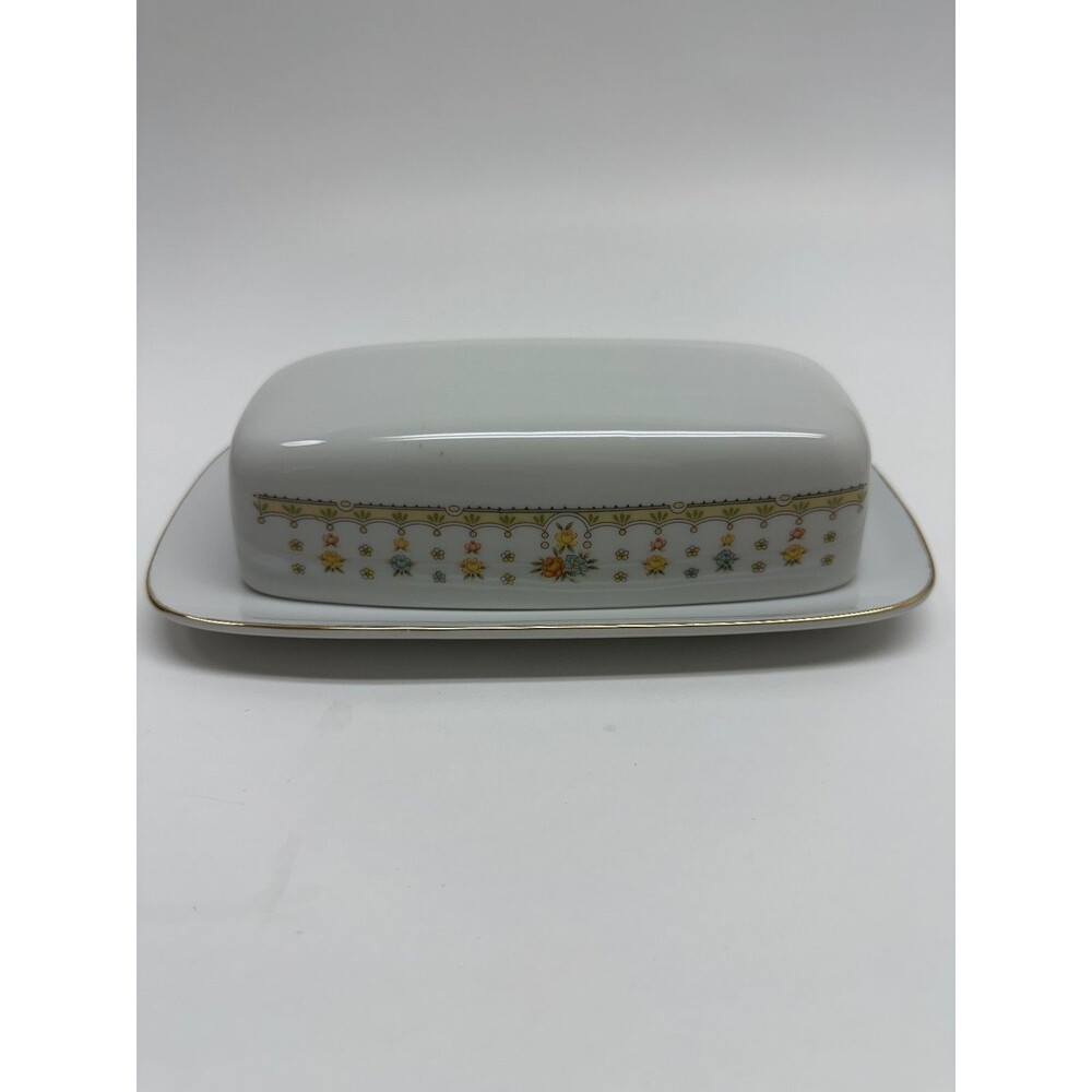 Garden Bouquet 4078 Fine China Covered Butter Dish Floral Gold Trim Vintage